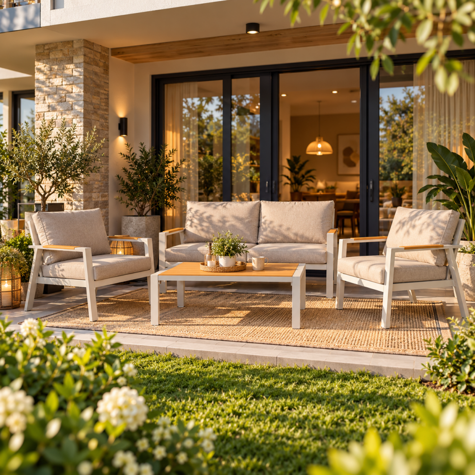 Garden Seating Group Beige 2+1+1+Coffee Table