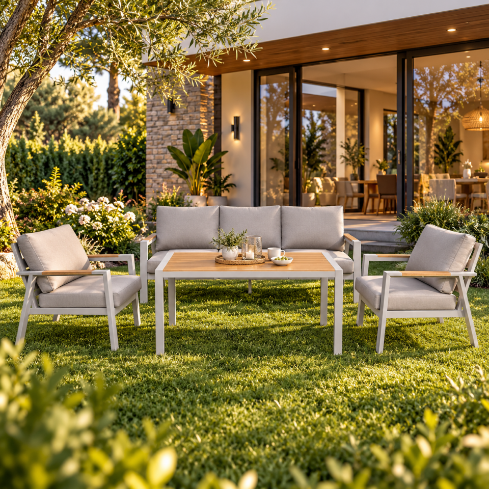 3+1+1+Coffee Table - Aluminum - Beige - Garden Seating Group (10cm)