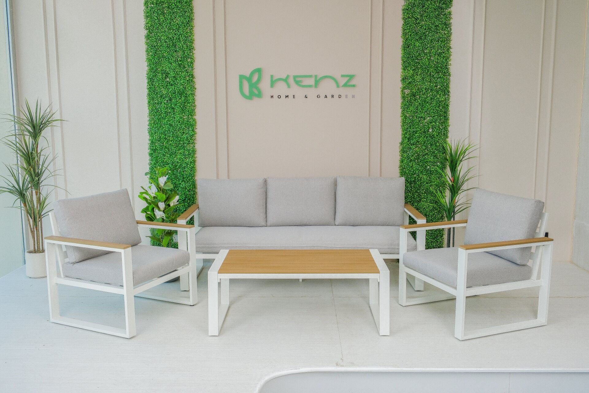 3+1+1+Masa - Bahçe Koltuk Takımı - Alüminyum - Gri-Beyaz