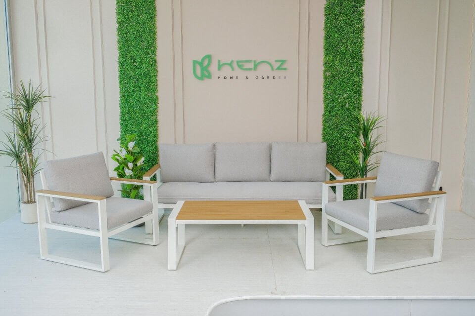 3+1+1+Masa - Bahçe Koltuk Takımı - Alüminyum - Gri-Beyaz