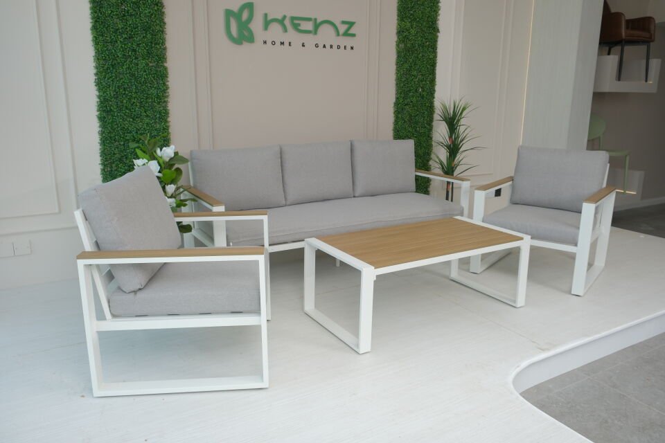 3+1+1+Masa - Bahçe Koltuk Takımı - Alüminyum - Gri-Beyaz