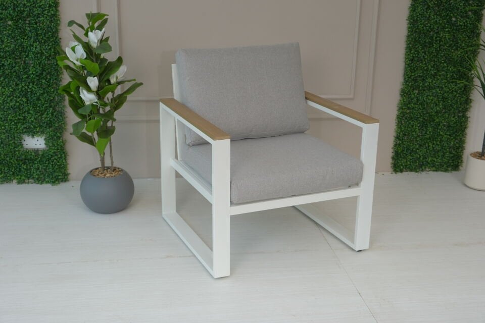 3+1+1+Masa - Bahçe Koltuk Takımı - Alüminyum - Gri-Beyaz