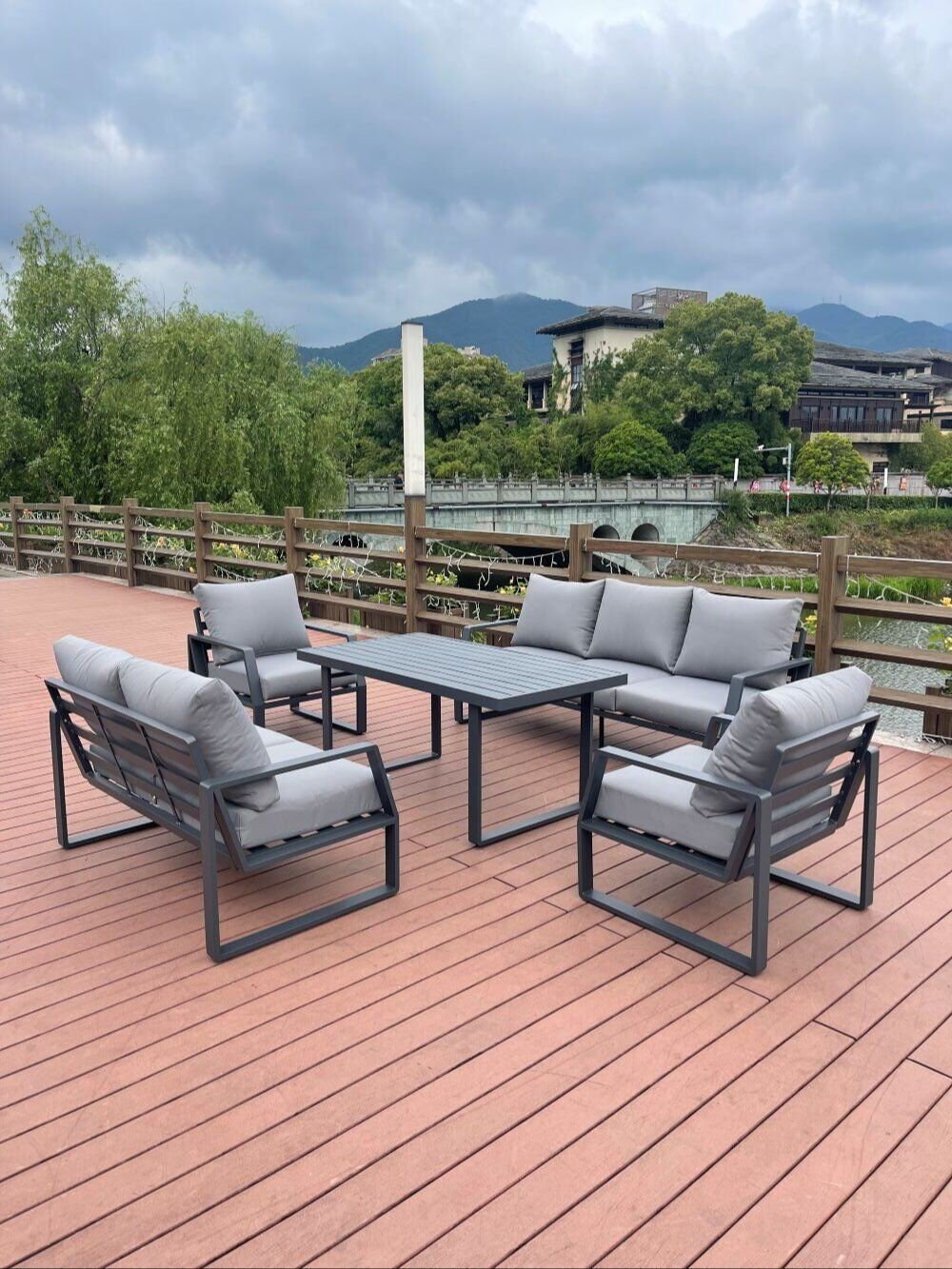 Gri 3+2+1+1+Sehpa - Bahçe Koltuk Takımı - Alüminyum