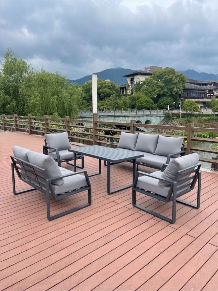 Gri 3+2+1+1+Sehpa - Bahçe Koltuk Takımı - Alüminyum