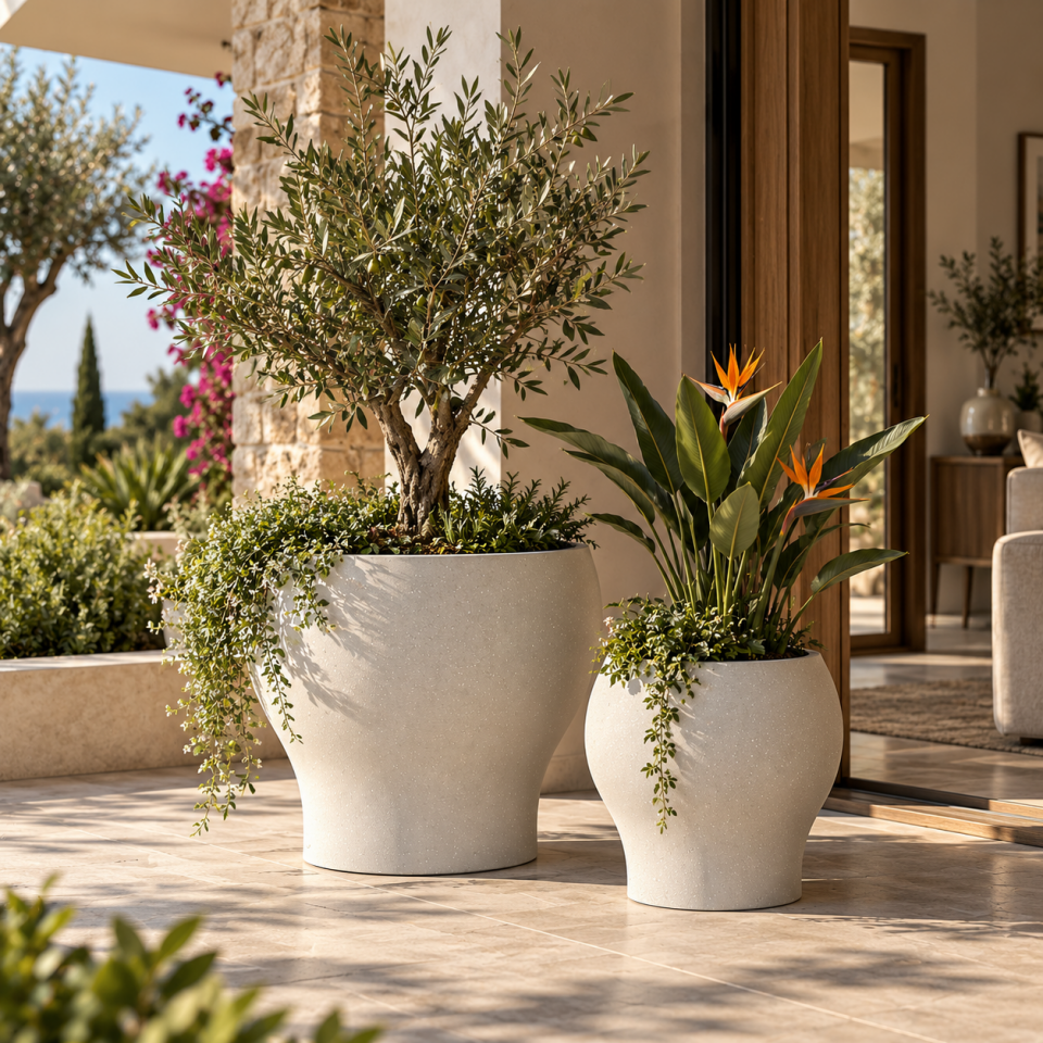2’li Modern Form Seramik Saksı Seti