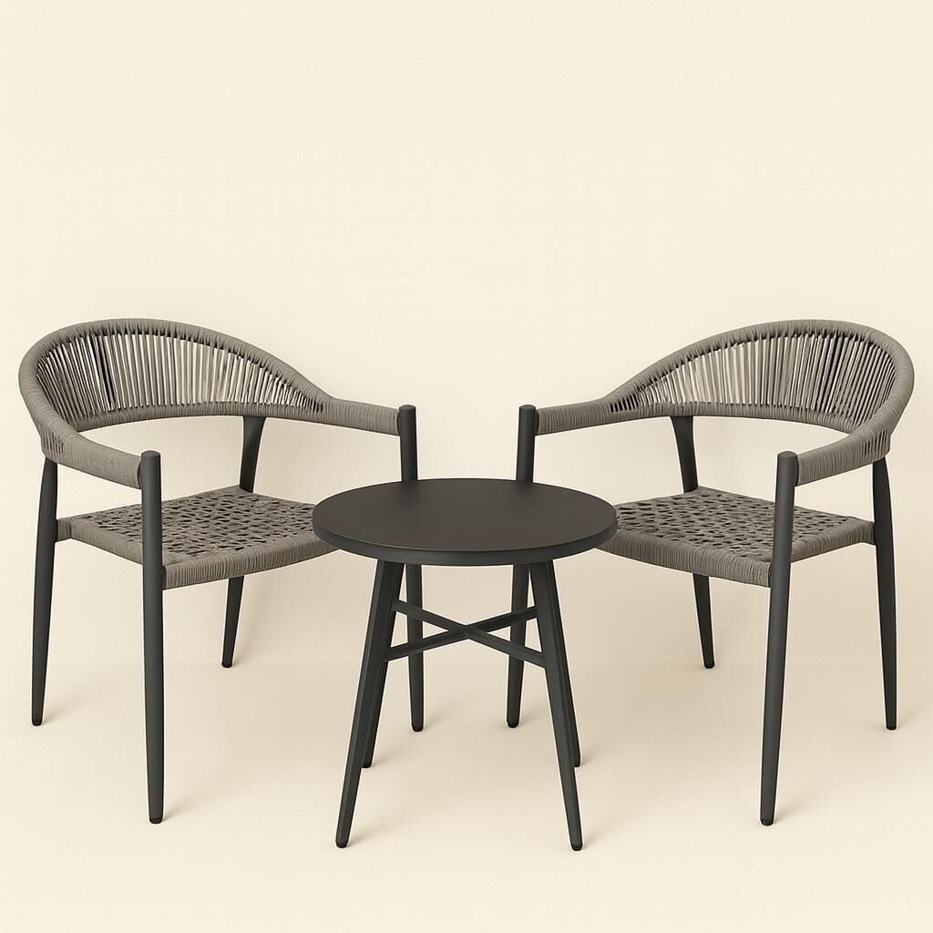 Modern 2 Kişilik Balkon Seti – 2 Sandalye + Sehpa