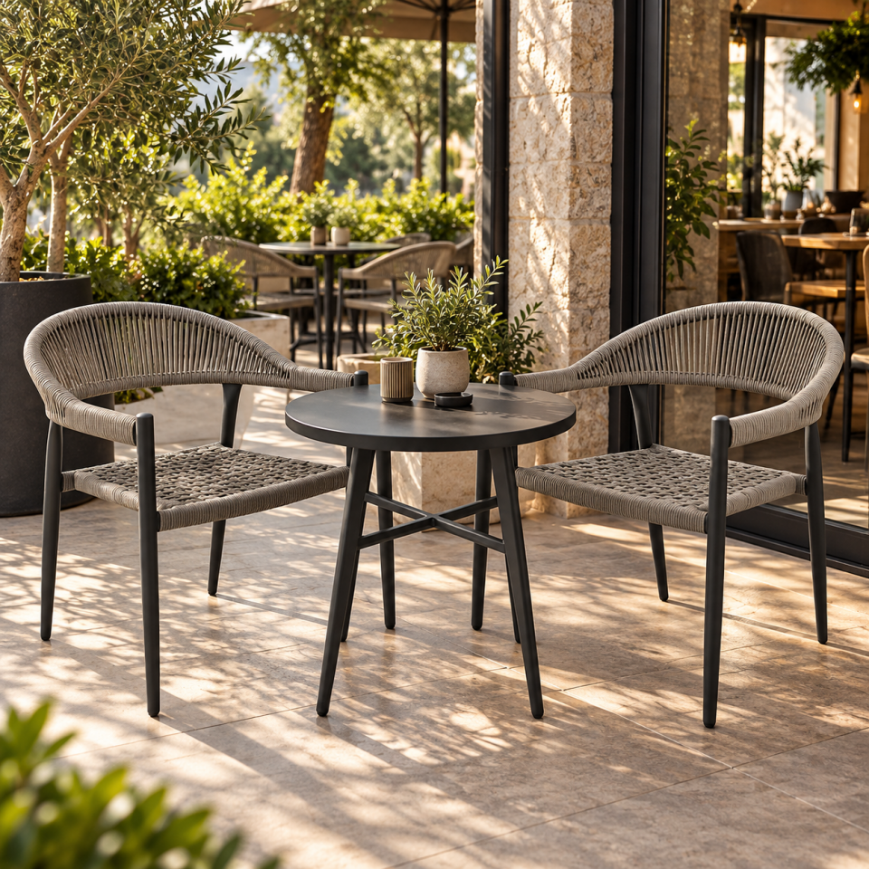 Modern 2 Kişilik Balkon Seti – 2 Sandalye + Sehpa