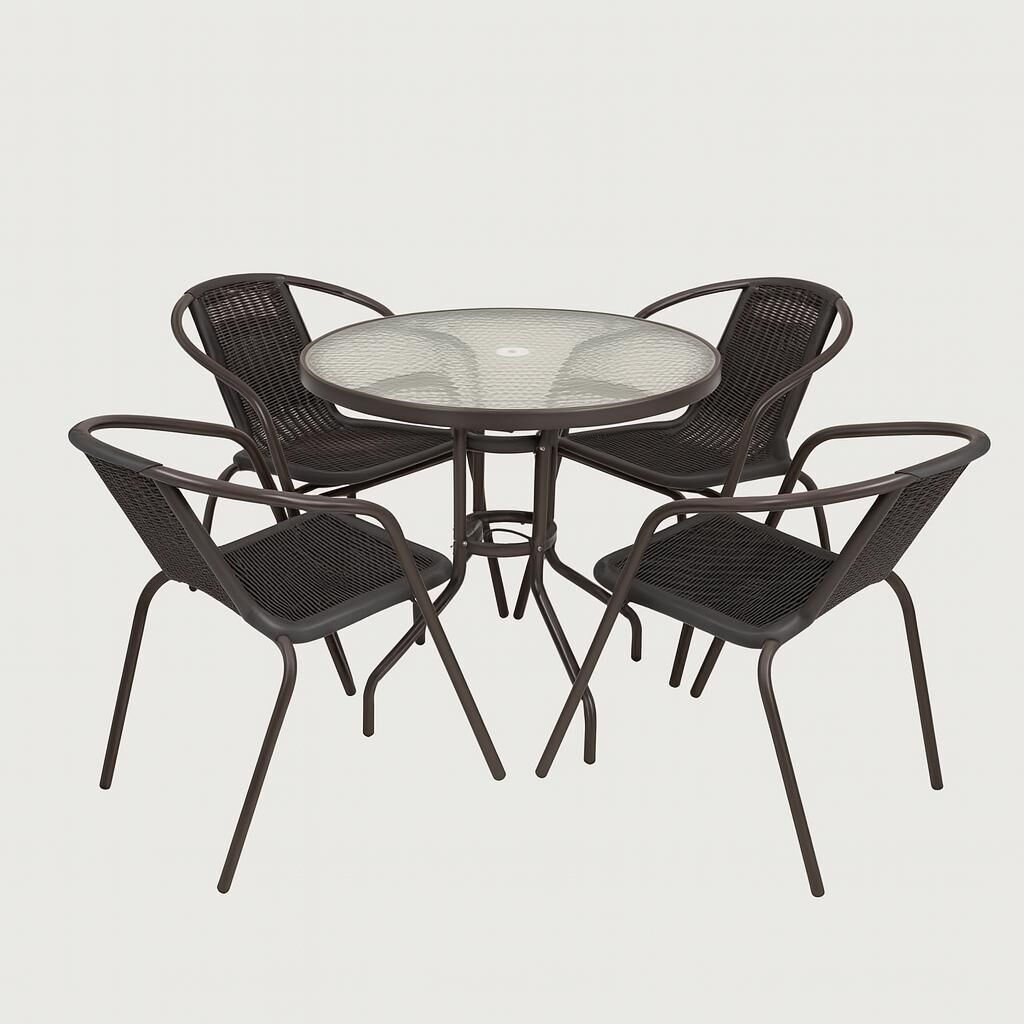 Balkon Seti 4 Sandalye + Sehpa (Kahverengi)