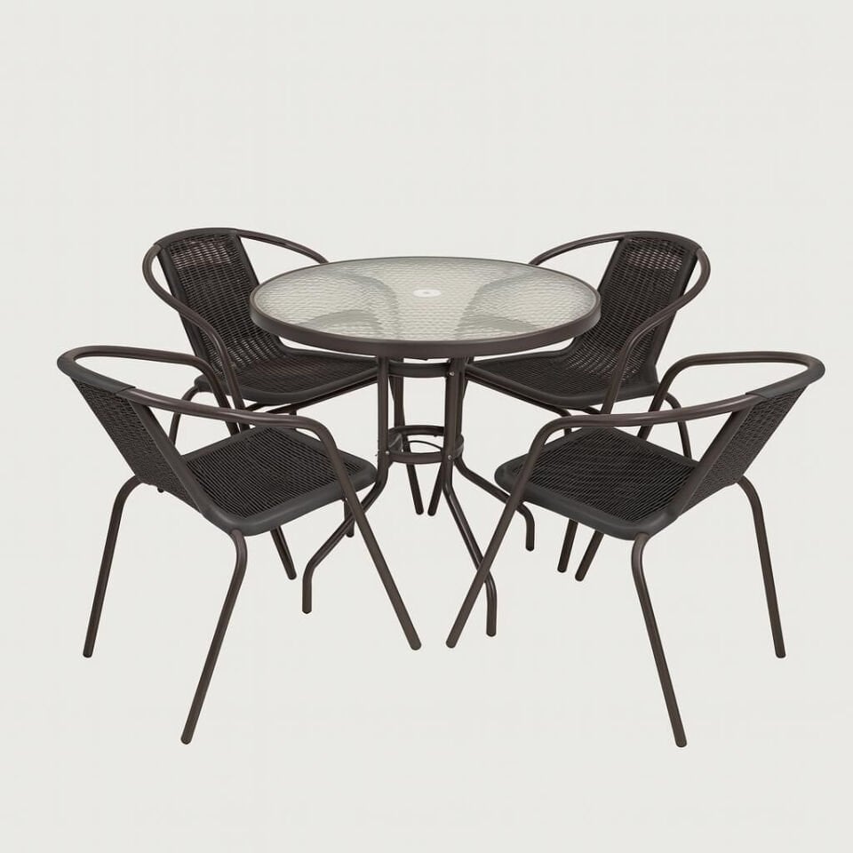 Balkon Seti 4 Sandalye + Sehpa (Kahverengi)