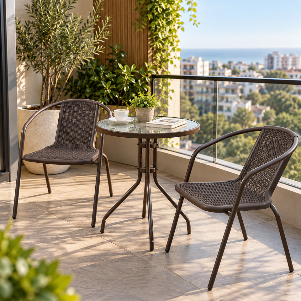 Balkon Seti 2 Sandalye + Sehpa (Siyah)