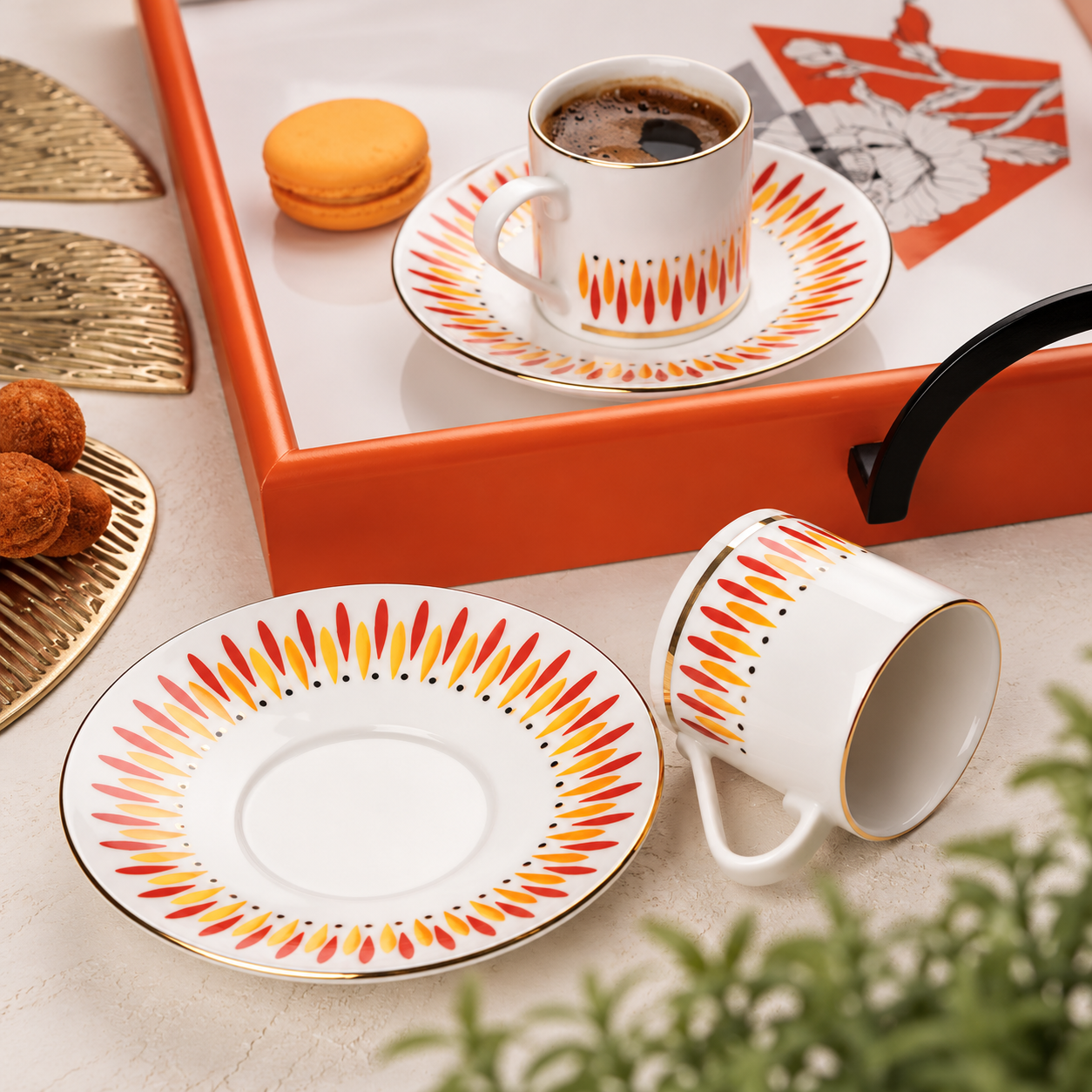 Porser Palm Turuncu Kahve Takımı 4 Parça