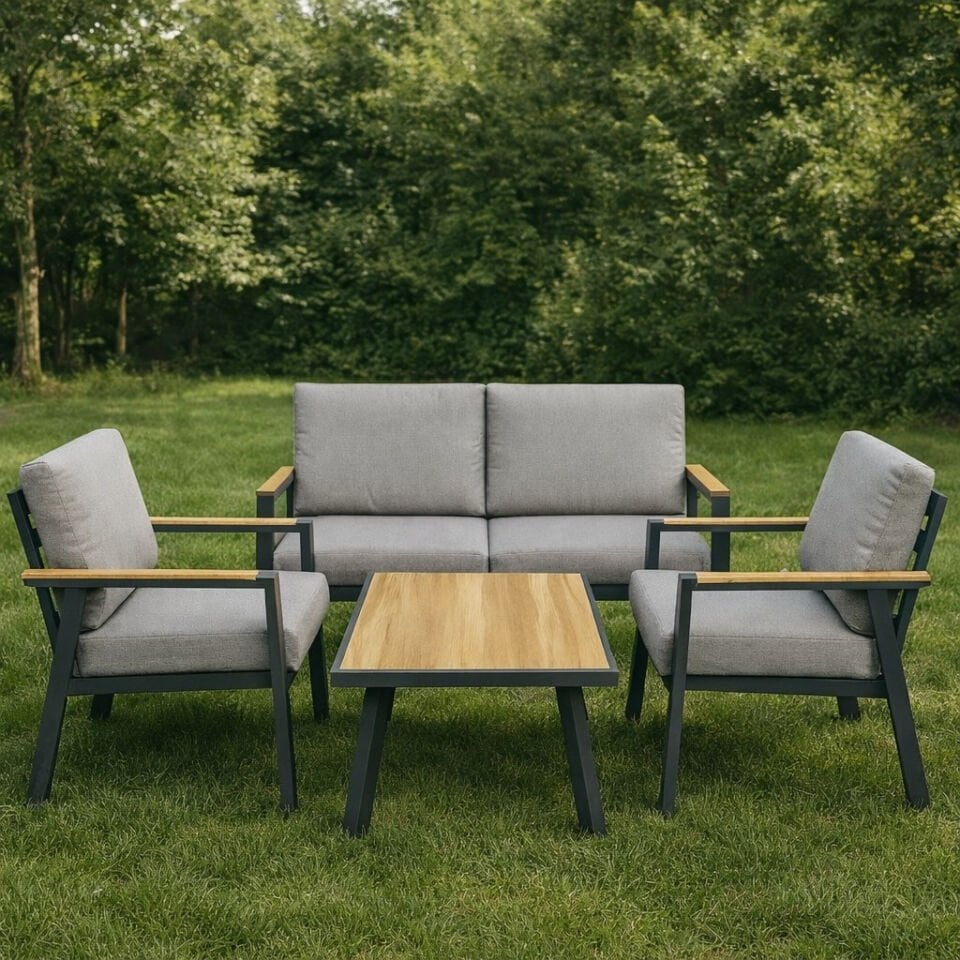 2+1+1+Sehpa - Metal- Gri- Bahçe  Oturma Grubu