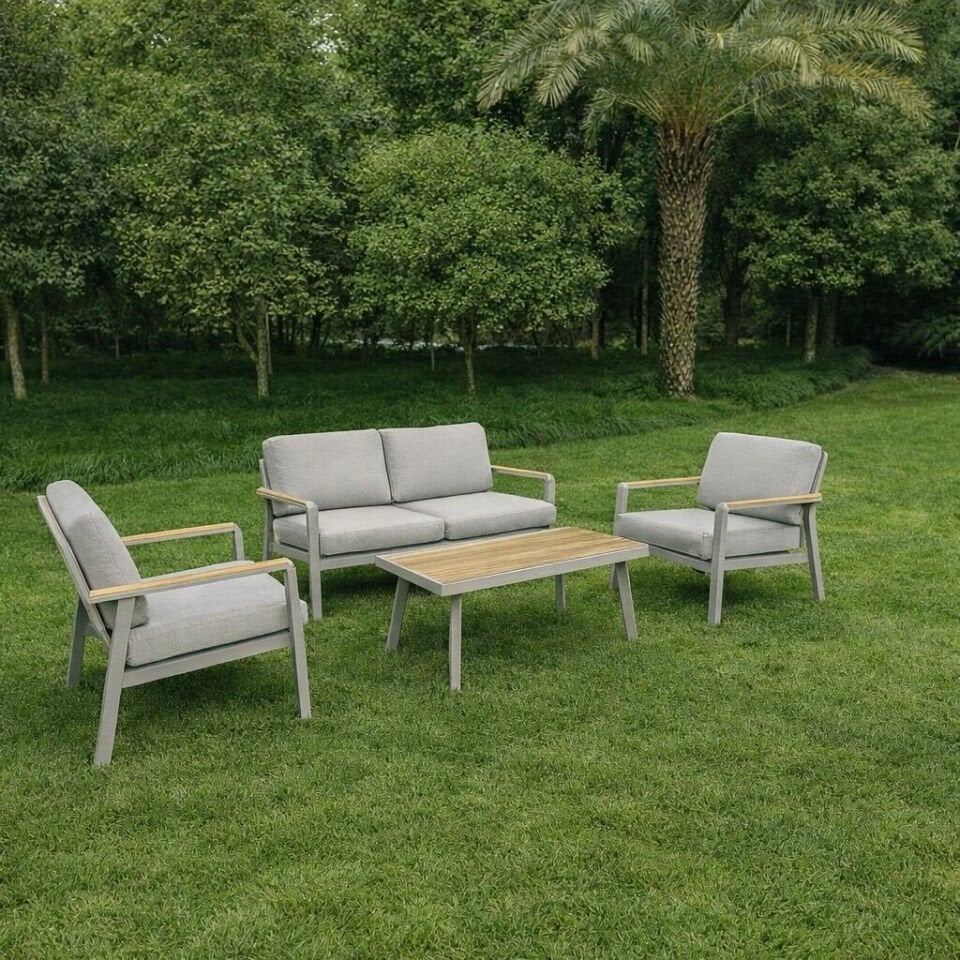 2+1+1+Sehpa - Metal- Bej - Bahçe  Oturma Grubu